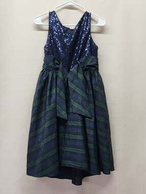 Pippa & Julie Navy Sequin Bodice Green & Navy Plaid Skirt Girls' Formal Dress